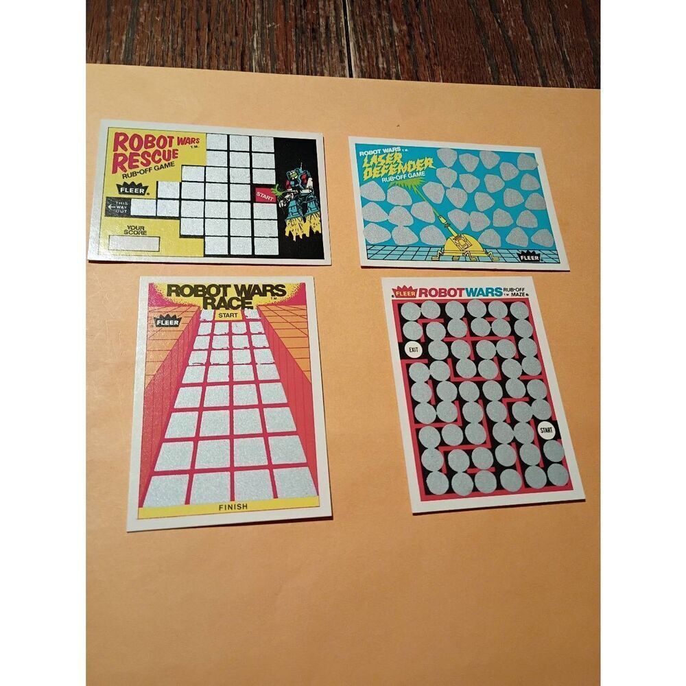 Vintage 1985 Fleer Lot of 4 Robot Wars Rub Off Game Cards Trading Card Games